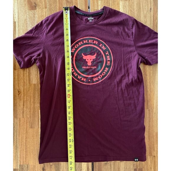 Under Armour Project Rock Shirt Mens Sz M Burgundy Hardest Worker Gym Fitness - Picture 9 of 12